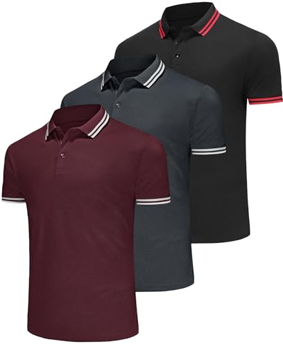 Zoofly Herren Poloshirt Kurzarm Atmungsaktiv Klassisches Polyester Golf Performance Poloshirts Mann Casual Baumwolle Polohemd Multipack L Schwarz Rot Grau von Zoofly