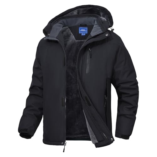 Zoofly Winterjacke Herren Wasserdicht Softshelljacke Warm Fleece Skijacke Winddicht Winter Outdoorjacke Männer Mit Abnehmbarer Kapuze Schwarz-M von Zoofly