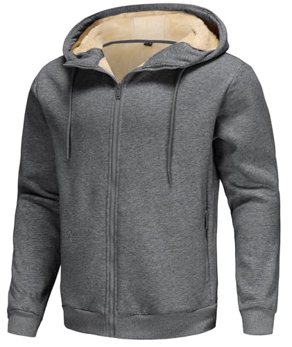 Zoofly Hoodie Herren mit Kapuze Reißverschluss Sweatshirt Warm Sweatjack Winter Kapuzenjacke Outdoor Teddy Fleecejack L Dunkelgrau von Zoofly