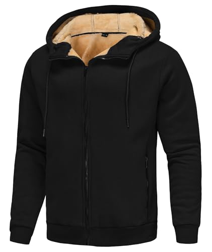 Zoofly Kapuzenpullover Herren Warm Gefüttert Sweatjack Reißverschluss Thermojack Teddyfleece Arbeitspullover Männer Winter XL Schwarz von Zoofly