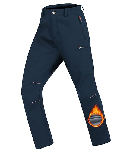Zoofly Kinder Skihose Gefütterte Hose Softshellhose Atmungsaktiv Winddicht Winter Schneehose Jungen Thermohose Mädchen Warm Outdoorhose Wanderhose Navyblau 152-158 von Zoofly