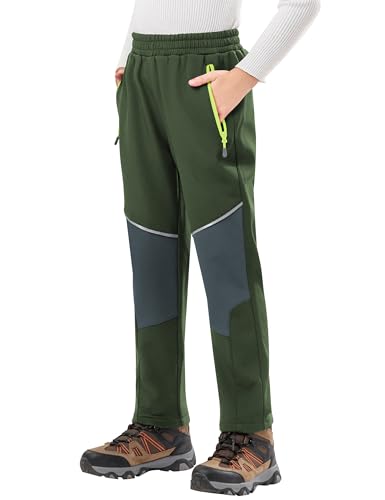Zoofly Kinder Skihose Outdoorhose Kinder Softshellhose Winter Schneehose Hosen für Jungen Mädchen Thermohose Wanderhose Winterhose, Grün/Grau 152-158 von Zoofly