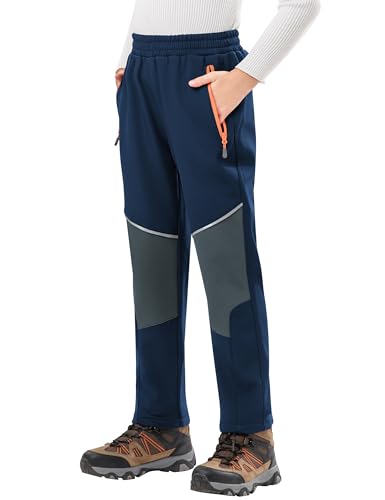 Zoofly Kinder Skihose Wanderhose Warme Softshellhose Kinder Schneehose wasserdichte Outdoorhose Jungen Mädchen Winterhose Winter Hosen Thermohose, Dunkelblau/Grau 122-128 von Zoofly