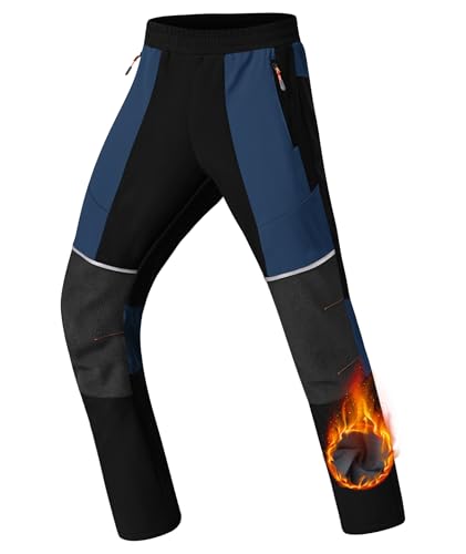 Zoofly Softshellhose Kinder Gefüttert Thermohose Jungen Wasserdicht Skihose Mädchen Winter Outdoor Hosen Warm Snowboardhose Schwarz+Dunkelblau 134-140 von Zoofly