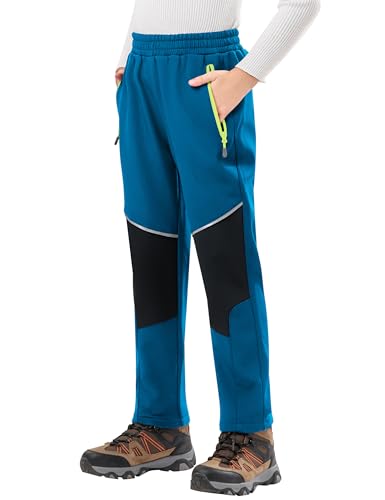 Zoofly Kinder Softshellhose Schneehose Kinder Outdoorhose Skihose Wanderhose Jungen Mädchen Winterhose Winter Hosen Thermohose, Blau/Schwarz 122-128 von Zoofly