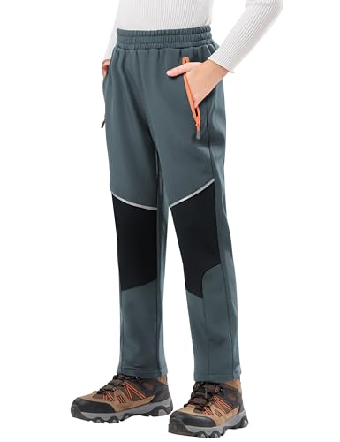 Zoofly Kinder Softshellhose Schneehose Kinder Outdoorhose Skihose Wanderhose Jungen Mädchen Winterhose Winter Hosen Thermohose, Grau/Schwarz 116-122 von Zoofly
