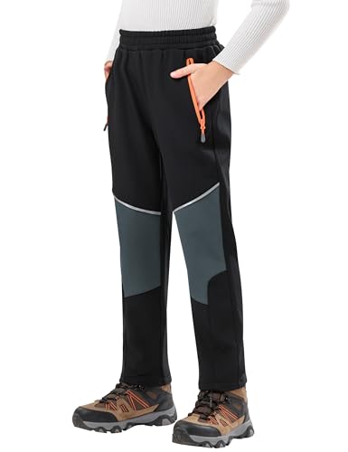 Zoofly Kinder Softshellhose Schneehose Skihose Kinder Outdoorhose Wanderhose Thermohose Jungen Mädchen Winterhose Winter Hosen, Schwarz/Grau 146-152 von Zoofly