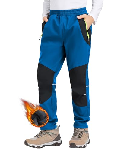 Zoofly Kinder Softshellhose Schneehose Warm Outdoorhose Wanderhose Kinder Skihose Thermohose Jungen Mädchen Gefüttert Trekkinghose Outdoor Hose, Blau/Schwarz 152-158 von Zoofly