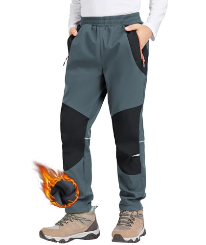 Zoofly Kinder Softshellhose Schneehose Warm Outdoorhose Wanderhose Kinder Skihose Thermohose Jungen Mädchen Gefüttert Trekkinghose Outdoor Hose, Grau/Schwarz 122-128 von Zoofly