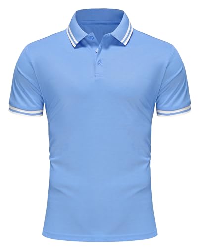 Zoofly Poloshirt Männer Kurzarm Atmungsaktiv Polyester Tennis Golf Basic Polo Shirt Männer Freizeit Baumwolle Polohemd Herren XXL himmelblau von Zoofly