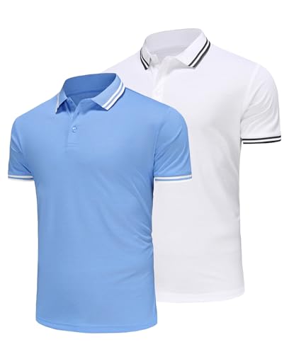 Zoofly Poloshirt für Herren Kurzarm Regular Fit Polyester Baumwolle Piqué Golf Polo Schnelltrocknend Atmungsaktiv Polohemd Männer (2er Pack) 3XL Blau Weiss von Zoofly