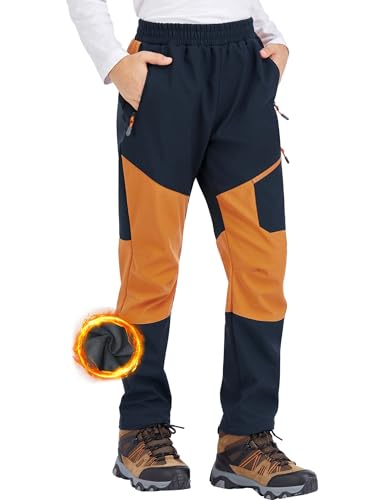Zoofly Schneehose Softshell Skihose Jungen wasserdicht Thermohose Outdoor Winter Skihose Fleece Gefüttert Blau Orange-134-140 von Zoofly
