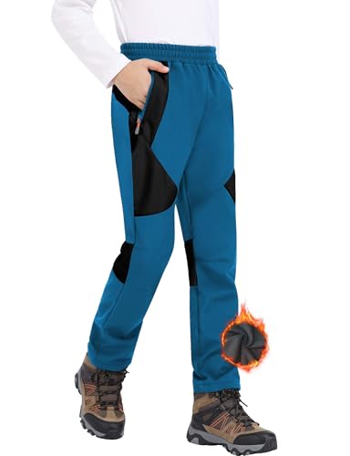 Zoofly Schneehose Kinder Softshell Hose Kind Skihose Jungen wasserdichte Hose Kinder Thermohose Outdoor Hose Kinder Softshellhose Winter Skihose Kinder Fleece Gefüttert Blau schwarz -146-152 von Zoofly