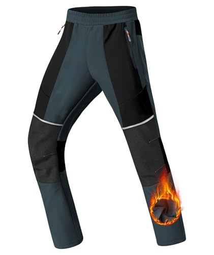 Zoofly Skihose Kinder Softshellhose Outdoor Thermohose Jungen Schneehose Gefüttert Fleece Fütterung Mädchen Snowboardhose Grau+Schwarz 164-170 von Zoofly