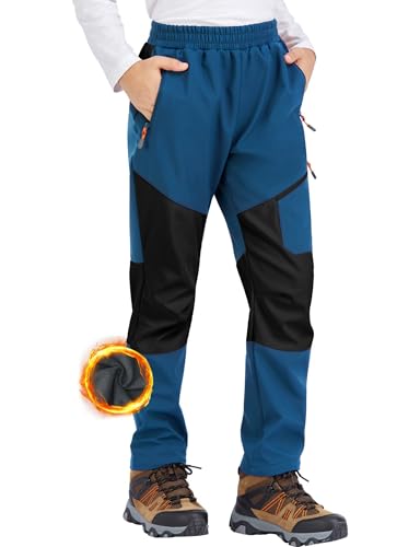 Zoofly Skihose Kinder Softshellhose Wasserdicht Hose Winddichte Winter Hose Dünne Kinder Softshellhose Wanderhose Jungen Thermohose Mädchen Gefütterte Outdoor Hose Funktionshose Blau Schwarz-164-170 von Zoofly