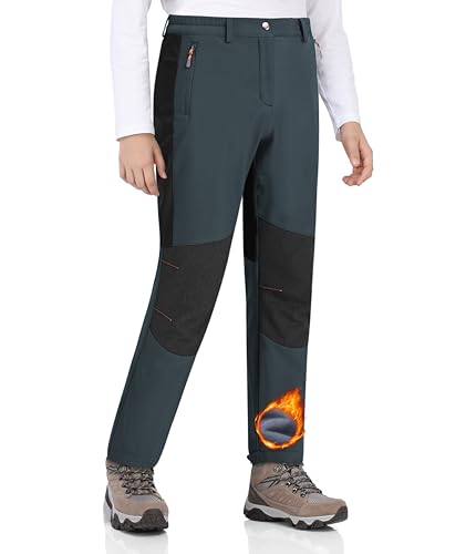 Zoofly Skihose Kinder Winter Softshellhose Warme Skihose Kinder Wasserdichter Schneehose Jungen Gefütterte Jungen Thermohose Warm Mädchen Outdoorhose Warm Kinder Wanderhose Grau+Schwarz 122-128 von Zoofly