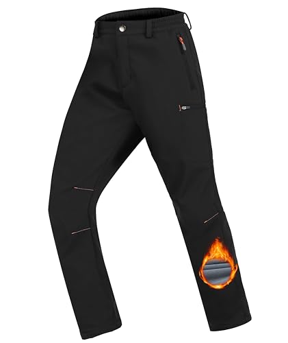 Zoofly Skihose Kinder Winter Softshellhose Warme Skihose Kinder Wasserdichter Schneehose Jungen Gefütterte Jungen Thermohose Warm Mädchen Wanderhose Warm Kinder Outdoorhose Schwarz 146-152 von Zoofly