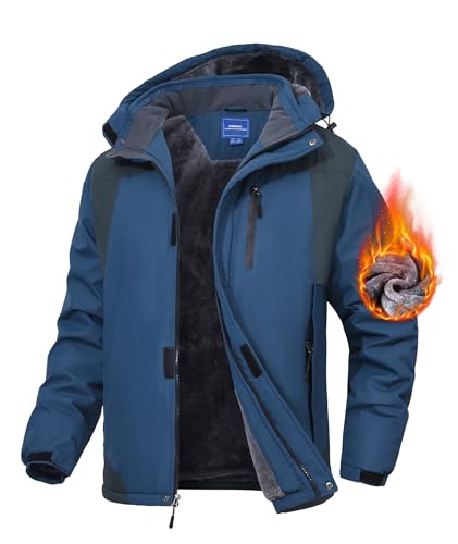 Zoofly Skijacke Herren Winterjacke Warm Gefüttert Winter Jacke für Männer Trekkingjacke Wanderjacke Mann Mehr Taschen Cowboyblau 3XL von Zoofly