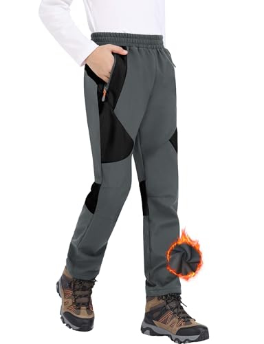 Zoofly Softshell Hose Kind Skihose Kinder Softshell Skihose Warm Gefütterte Thermohose Wanderhose Jungen Mädchen Schneehose Jungen Funktionshose Regenhose Softshellhose Mädchen Schwarz Grau-152-158 von Zoofly