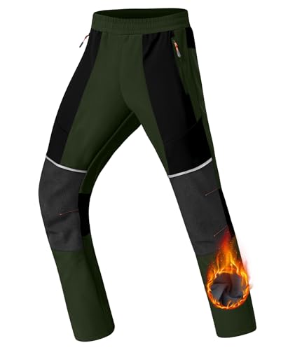 Zoofly Softshellhose Kinder Gefüttert Thermohose Jungen Wasserdicht Skihose Mädchen Winter Outdoor Hosen Warm Snowboardhose Grün+Schwarz 116-122 von Zoofly