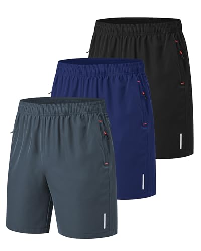 Zoofly Sport Hose Kurze Herren Sommer Trainingshose Atmungsaktive Shorts Leicht Jogginghose Laufshorts Schnell Trocknend Running Hose Mit Reißverschlusstasch Männer-Schwarz/Grau/Navy-3XL von Zoofly