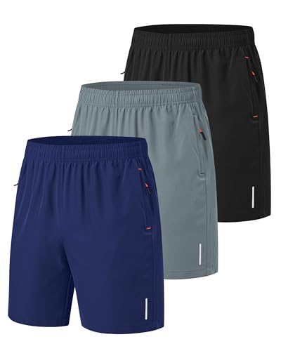 Zoofly Sport Shorts Mit Zip Herren Kurze Gym Hose Running Sporthose Herren Trainingsshorts Laufhose Jogginghose Mit Taschen Laufshorts Schwarz Manner-Schwarz/Blau/Grau-XXL von Zoofly