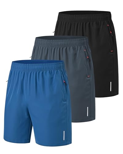 Zoofly Sport Shorts Mit Zip Herren Kurze Gym Hose Running Sporthose Herren Trainingsshorts Laufhose Jogginghose Mit Taschen Laufshorts Schwarz Manner-Schwarz/Grau/Blau-XXL von Zoofly