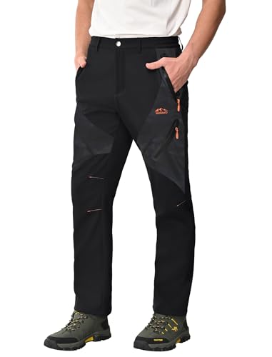 Zoofly Thermohose Herren Winter Softshellhose Herren Outdoor Hosen Herren Wanderhose Funktionshose Trekkinghose Herren Wanderhose Mit Fleece Gefüttert-Black+Camo-L von Zoofly