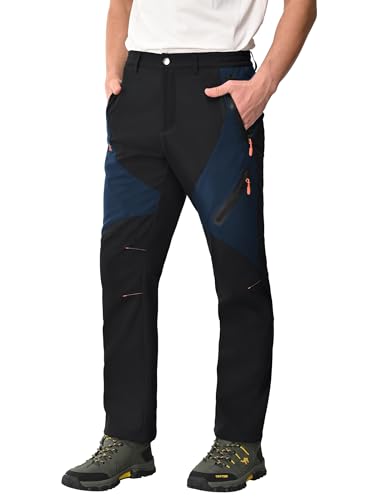 Zoofly Thermohose Herren Winter Softshellhose Herren Outdoor Hosen Herren Wanderhose Funktionshose Trekkinghose Herren Wanderhose Mit Fleece Gefüttert-Black+Navy blue-3XL von Zoofly