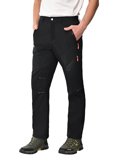 Zoofly Thermohose Herren Winter Softshellhose Herren Outdoor Hosen Herren Wanderhose Funktionshose Trekkinghose Herren Wanderhose Mit Fleece Gefüttert-Black-L von Zoofly