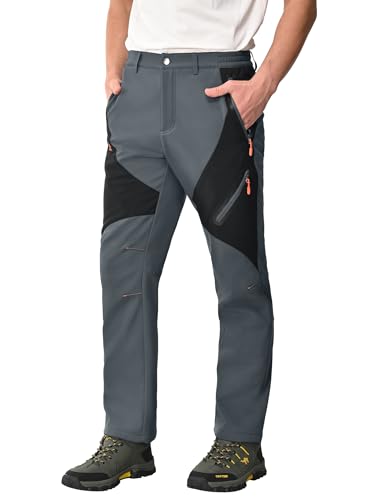 Zoofly Thermohose Herren Winter Softshellhose Herren Outdoor Hosen Herren Wanderhose Funktionshose Trekkinghose Herren Wanderhose Mit Fleece Gefüttert-Dark Grey+Black-3XL von Zoofly
