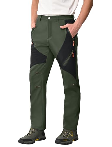 Zoofly Thermohose Herren Winter Softshellhose Herren Outdoor Hosen Herren Wanderhose Funktionshose Trekkinghose Herren Wanderhose Mit Fleece Gefüttert-Green+Black-2XL von Zoofly