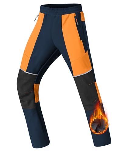 Zoofly Thermohose Kinder Outdoor Softshellhose Jungen Schneehose Wetterfeste Gefüttert Regenhose Jungs Softshell Winter Hose Marineblau+Orange 116-122 von Zoofly