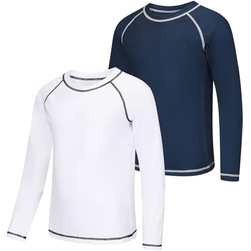 Zoofly UV Shirt Kinder Badeshirt Rashguard-Shirts für Jungen Langarm UPF 50+ Sonnenschutz Rash Vest Kinder UV Kleidung Schwimmen Shirt, 2er-Pack, Weiß/Schiefergrau 10-12 Jahre (M) von Zoofly
