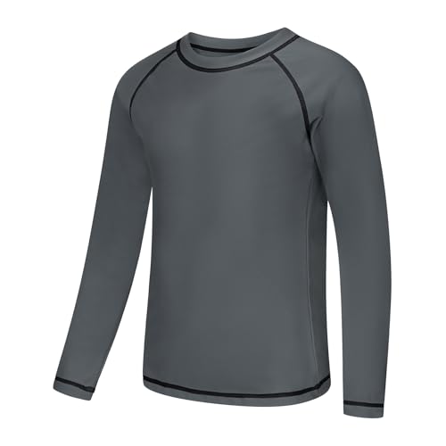 Zoofly UV Shirt Kinder Badeshirt Rashguard-Shirts für Jungen Langarm UPF 50+ Sonnenschutz Rash Vest Kinder UV Kleidung Schwimmen Shirt, Grau 12-14 Jahre (L) von Zoofly