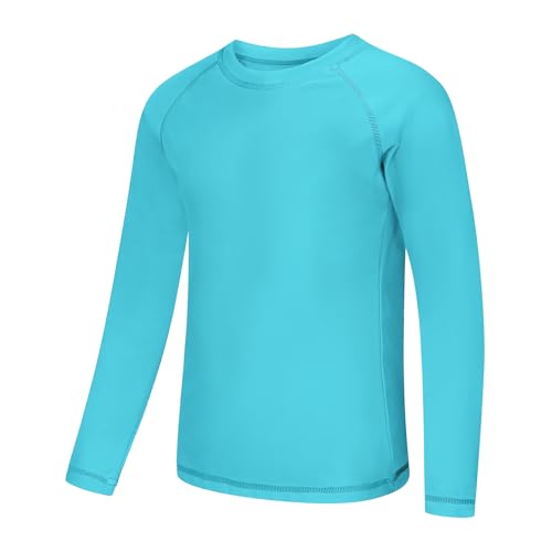 Zoofly UV Shirt Kinder Badeshirt Rashguard-Shirts für Jungen Langarm UPF 50+ Sonnenschutz Rash Vest Kinder UV Kleidung Schwimmen Shirt, Himmelblau 10-12 Jahre (M) von Zoofly