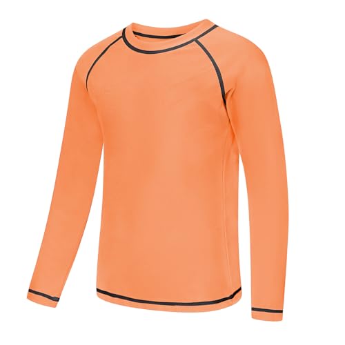 Zoofly UV Shirt Kinder Badeshirt Rashguard-Shirts für Jungen Langarm UPF 50+ Sonnenschutz Rash Vest Kinder UV Kleidung Schwimmen Shirt, Orange 10-12 Jahre (M) von Zoofly