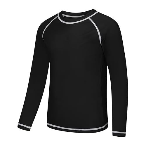 Zoofly UV Shirt Kinder Badeshirt Rashguard-Shirts für Jungen Langarm UPF 50+ Sonnenschutz Rash Vest Kinder UV Kleidung Schwimmen Shirt, Schwarz 8-10 Jahre (S) von Zoofly