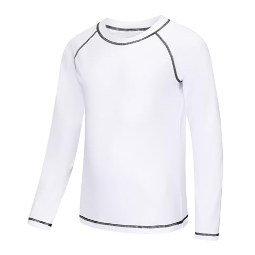 Zoofly UV Shirt Kinder Badeshirt Rashguard-Shirts für Jungen Langarm UPF 50+ Sonnenschutz Rash Vest Kinder UV Kleidung Schwimmen Shirt, Weiß 6-7 Jahre (XS) von Zoofly