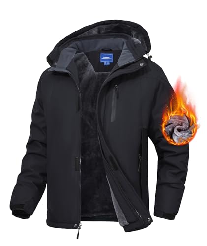 Zoofly Winterjacke Herren Skijacke Warm Gefüttert Outdoorjacke für Männer Wasserdicht Winddicht Snowboardjacke Mann Schwarz XXL von Zoofly
