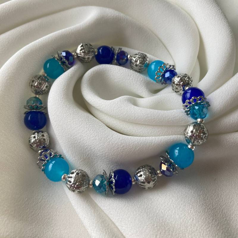 Blau & Silber Perlenarmband Stahlarmband - Art Deco Armband Blau & Silber Perlenarmband Stahlarmband - Art Deco Armband von Zooheela