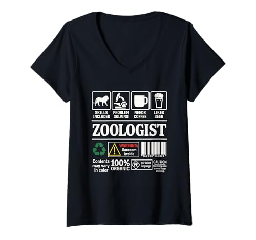 Damen Zoologe Lustige Fähigkeiten Sarkasmus Bier Kaffee Zoologie Fakten T-Shirt mit V-Ausschnitt Damen Zoologe Lustige Fähigkeiten Sarkasmus Bier Kaffee Zoologie Fakten T-Shirt mit V-Ausschnitt von Zookeeper Wildlife Biologist Gift Zoology Facts