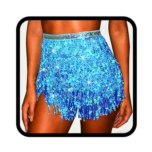 Zookey Pailletten Quasten Rock Rave Fransenrock Rock für Bauchtanz Hüftschal Festival Outfit für Frauen und Mädchen von Zookey