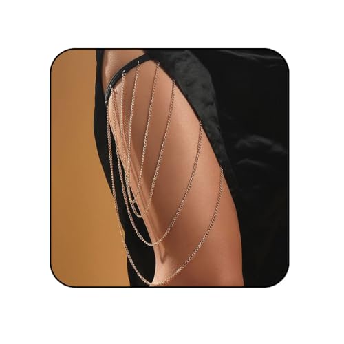 Zookey Boho Beinkette gold Quaste Oberschenkelkette dehnbare Körperkette Sommer Strand Beinkette Schmuck Accessoires für Damen und Mädchen von Zookey