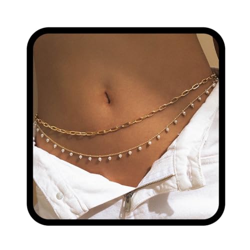 Zookey Boho Taillenkette Geschichtete Perlen Körperkette Strand Bauchkette Perlen Körperkette Schmuck Accessoires für Frauen und Mädchen von Zookey