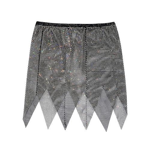 Zookey Damen Strass Netz Rock, Kristall Fischnetz Rock, Schwarze Körperkette Rock, Glitzerndes Körperschmuck Disco Club Rock für Frauen und Mädchen von Zookey