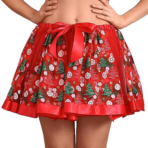 Zookey Damen Weihnachten Tüllrock Tütü Rock Rot Petticoat Tüll Röcke Minirock Tanzkleid Erwachsene Ballettrock Festival Kostüm für Frauen und Mädchen von Zookey