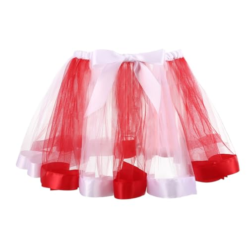 Zookey Damen Tüllrock Rot Weiß Tütü Rock Adult Teen Petticoat Tüll Röck Bogen Ballett Tanzrock Festival Kostüm Rave Outfit von Zookey