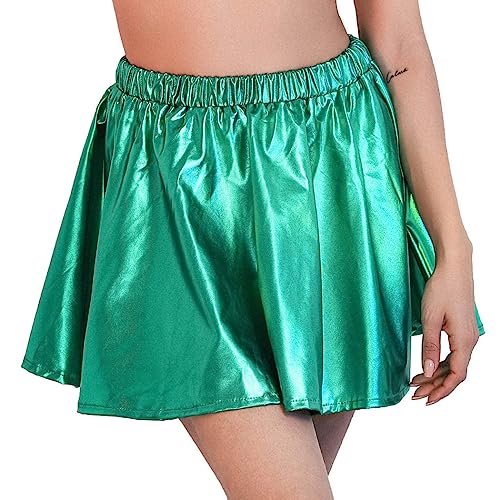 Zookey Damen Metallic Rock Grün Faltenrock Elastisch Mini Skater Rock St Patrick's Day Kostüm Rave Outfit von Zookey