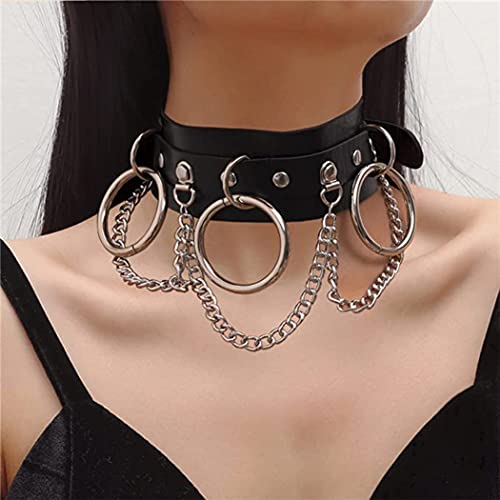 Zookey Gothic Rock Choker Punk O-Ring Halskette PU Leder Choker Halskette Verstellbarer Kragen Choker Halloween Cosplay für Frauen von Zookey